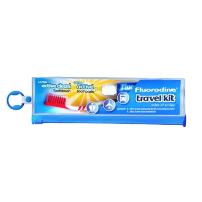 Fluorodine Active Clean Toothbrush & Ultra Active 20g Toothpaste Travel Kit