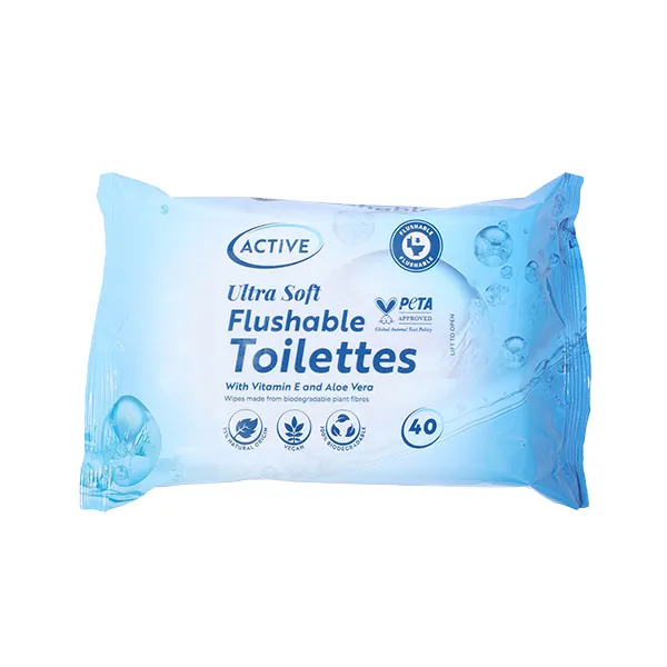 Active Ultra Soft Flushable Toilettes 40 Pack – Vitamin E & Aloe Vera
