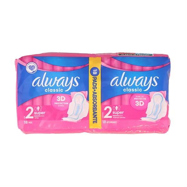 Always Classic 2 Super Sanitary Pads 18 Pack – 3D Protection Zones - Image 2
