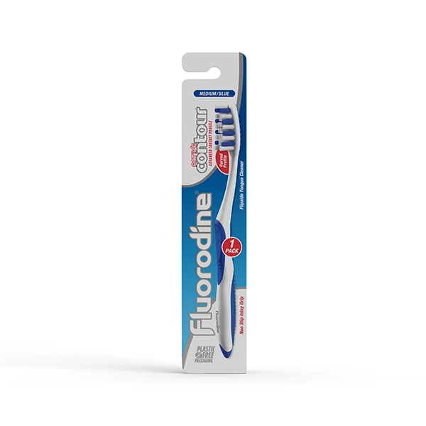 Fluorodine Active Contour Medium Toothbrush – Blue | Plastic-Free Packaging