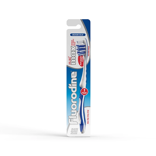 Fluorodine Flex Max Medium Toothbrush – Blue | Plastic-Free Packaging